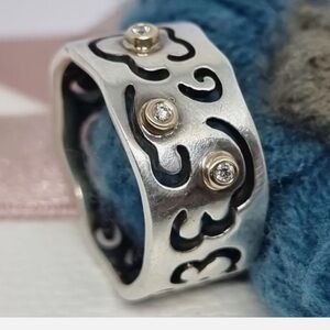 Genuine Pandora Silver & 14k Gold Diamond Life's Path Ring